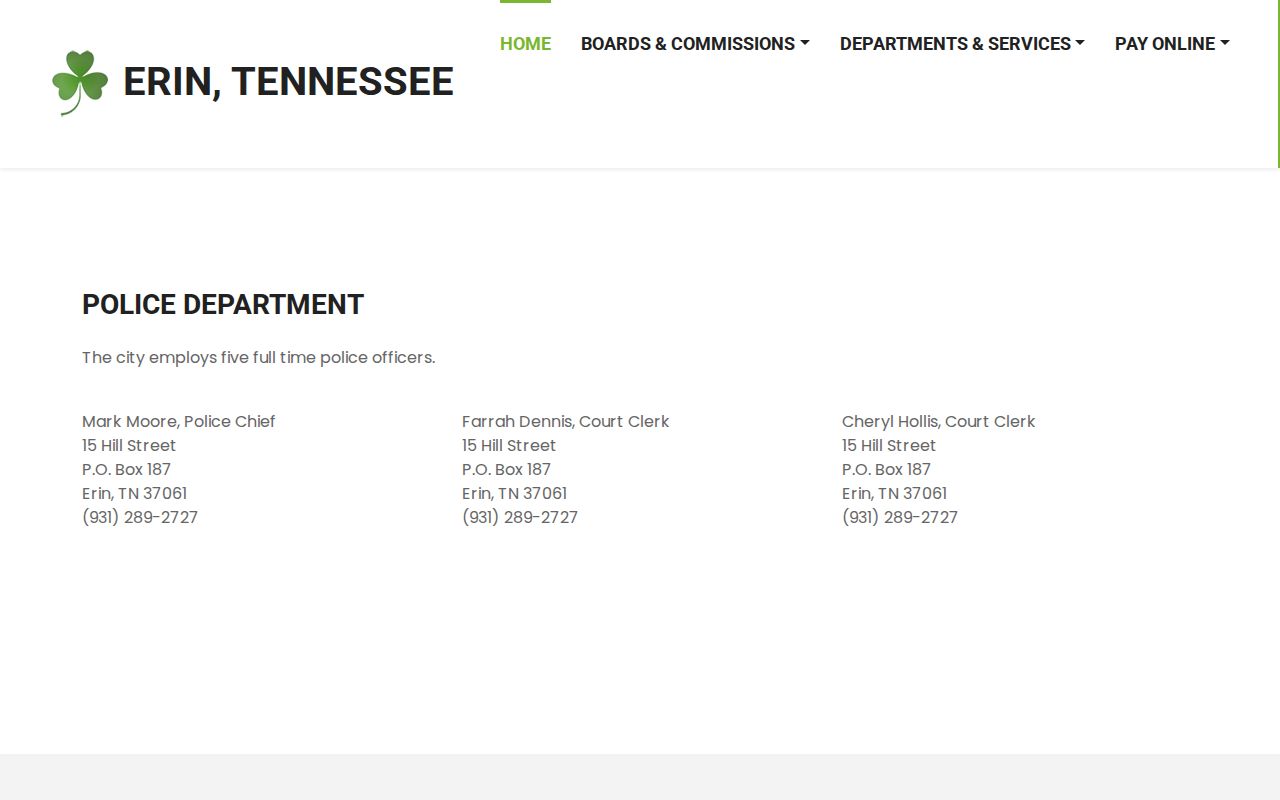 Erin Police Department, Houston County arrest-record contact source